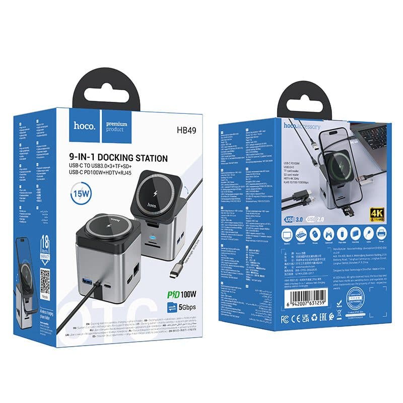 HOCO HB49 9-in-1 USB-C Docking Station with Magnetic Wireless Charging